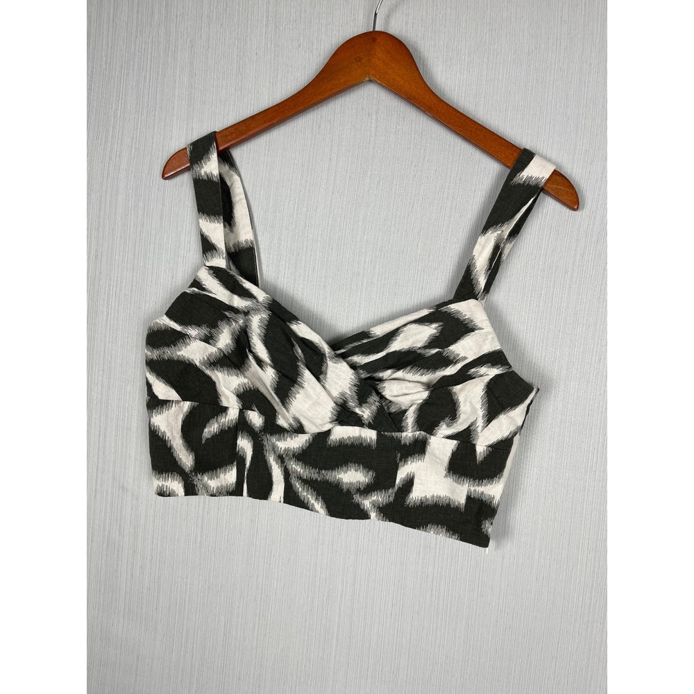 Banana Republic Crop Top Womens 12 Black White Ikat Linen Blend Boho Chic